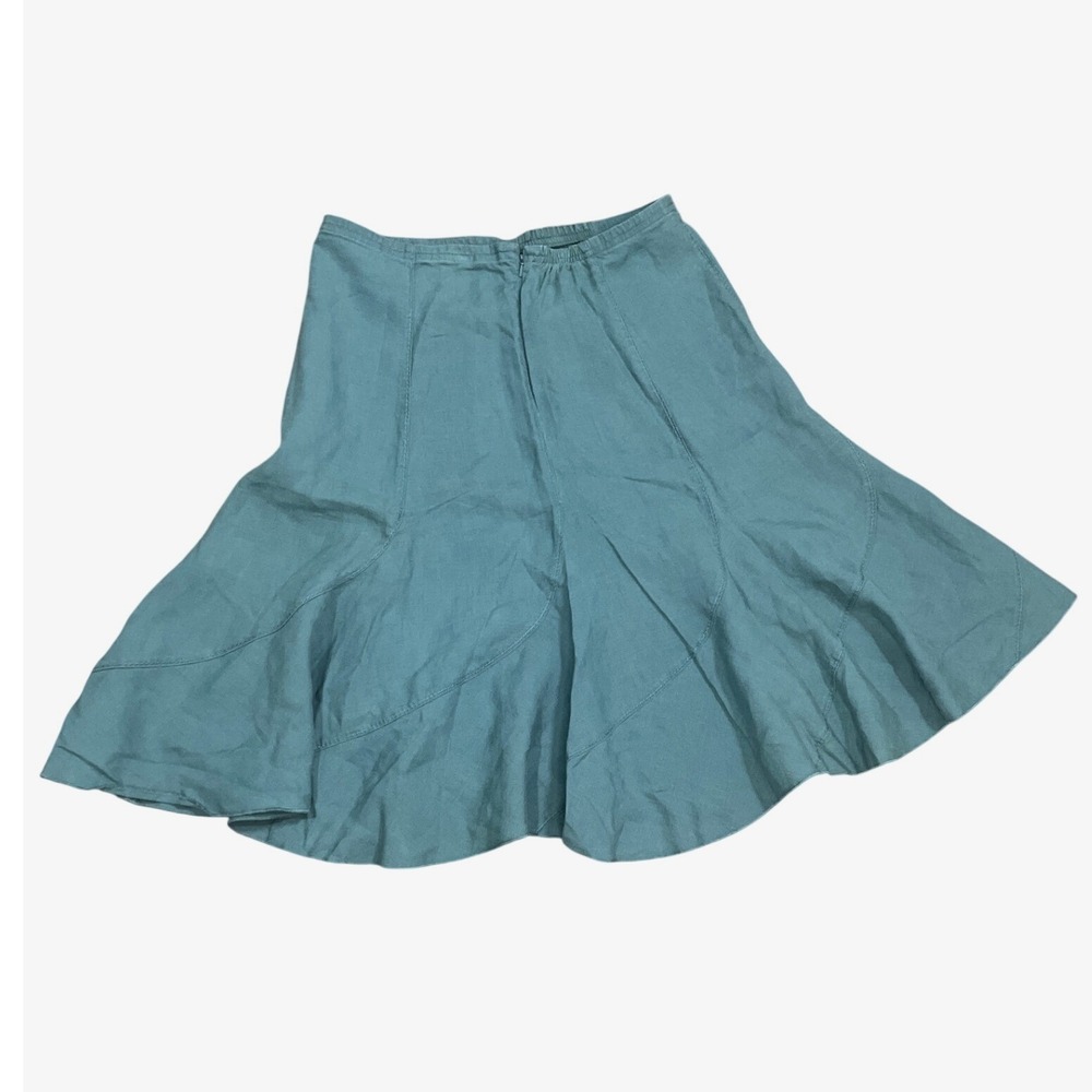 J. Jill Womens Skirt 100% Linen Paneled A-Line 12P Teal Blue Coastal Lagenlook - Picture 2 of 5